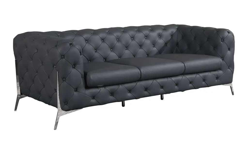 Transitional 100% Top Grain Italian Hide Upholstered Sofa Gray Foam Luxury Living Room Furniture global united
