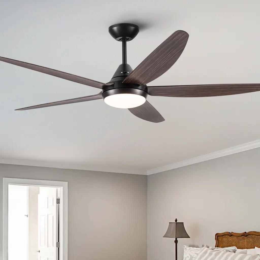 56 Inch Integrated LED Ceiling Fan Lighting Brown Timber Grain ABS yuhao w1367