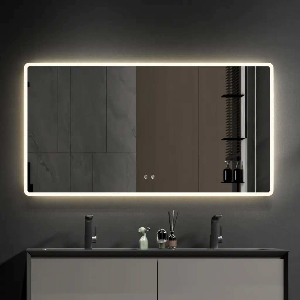 48 W X 32 H Modern Wall Mounted LED Backlit Anti Fog Bathroom Mirror abay home
