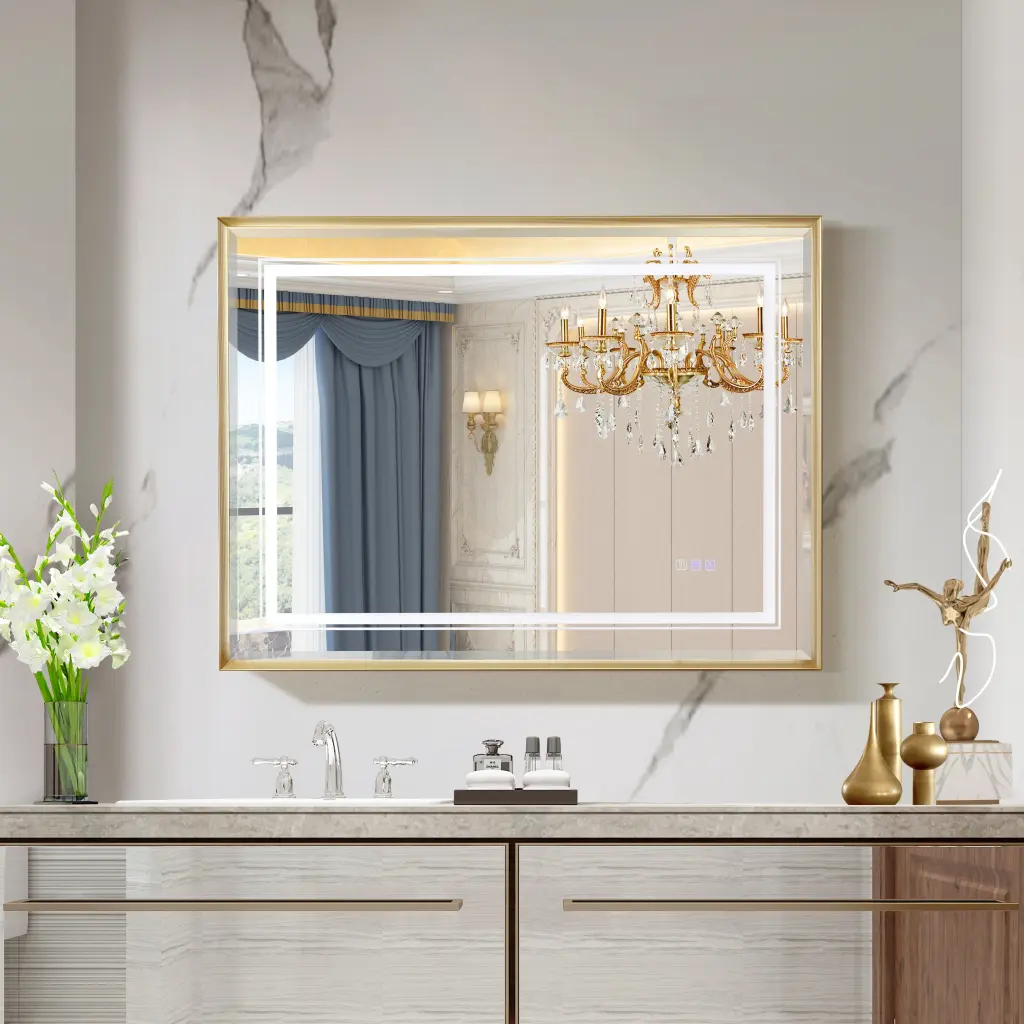 40x30 Inch LED Bathroom Beveled Mirror 3000-6000K Gradient Front and Back Lighting aialmc w2091