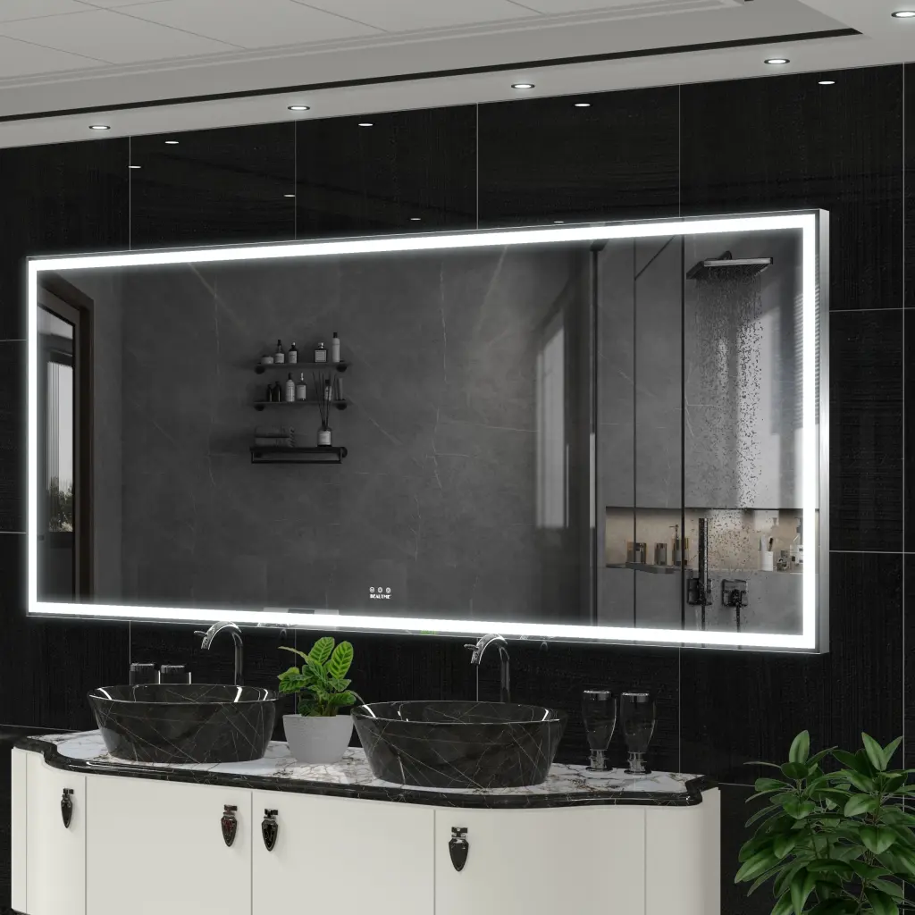 Extra Large LED Bathroom Mirror 3 Color Hue Aluminum Framed Wall Mirror beautme