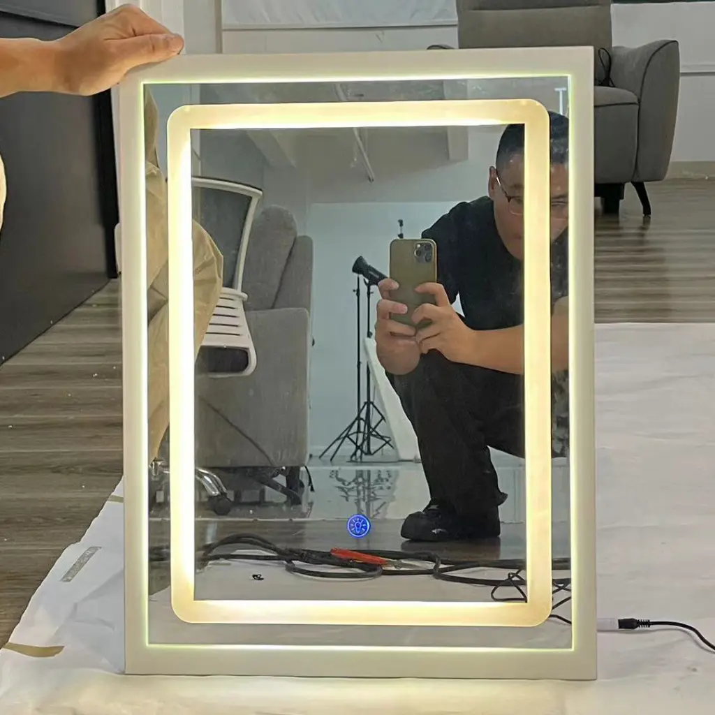 Small Size 16X21 Touch Regulation Sliding LED Mirror Tri Color Switching crazy elf