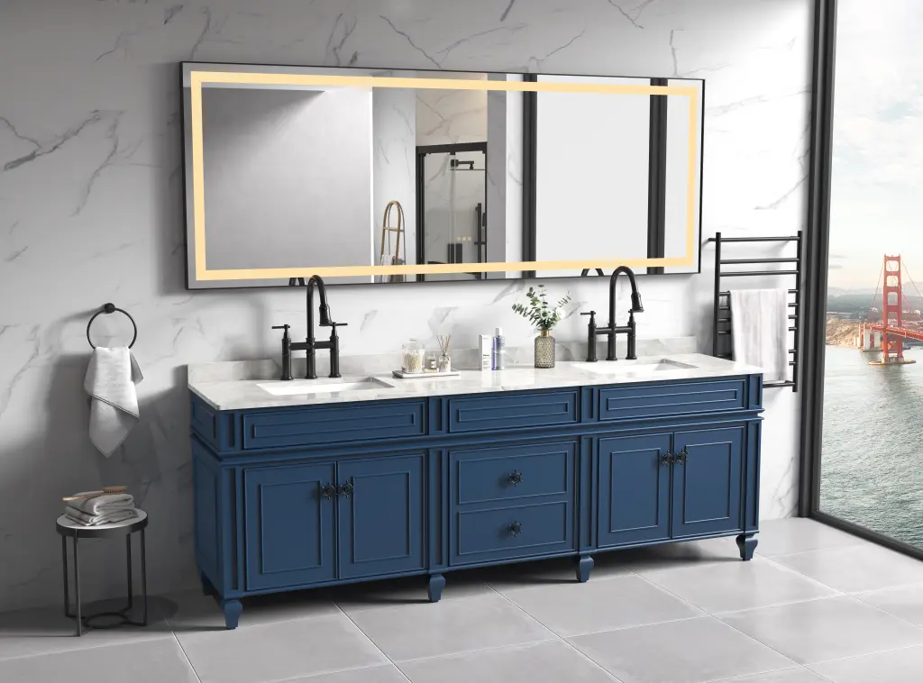 96In W X36 H Framed LED Single Bathroom Vanity Mirror Sleek Design rnb