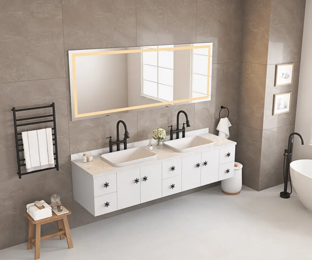 96In. W X36 . H LED Single Bathroom Vanity Mirror Sleek Crystal - Modern Illuminated Mirror rnb