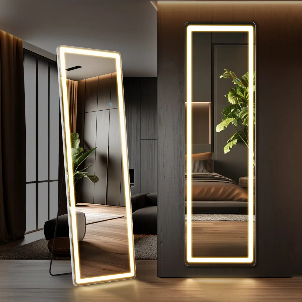 3 Hue Lighting Mirror LED Lights 60X16 Lighted Floor Standing Mirror w2201