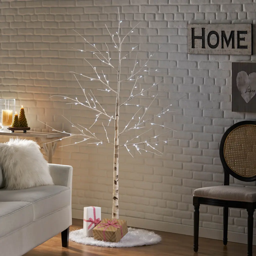 6Ft Birch Tree White Light 96 LED Artificial Barkul IP44 30V 6W Extended Indoor Decor nh-bc furniturings