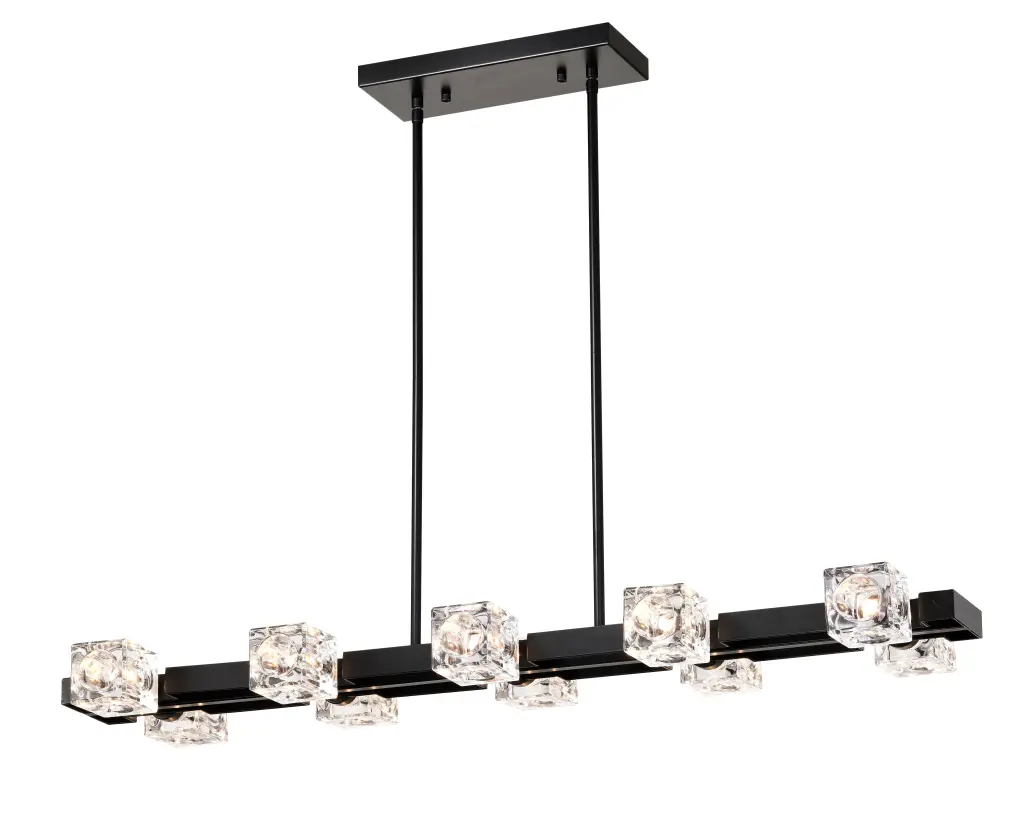 Rectangle Chandelier Dining Room 8 Light Black Farmhouse Linear Pendant hengermei