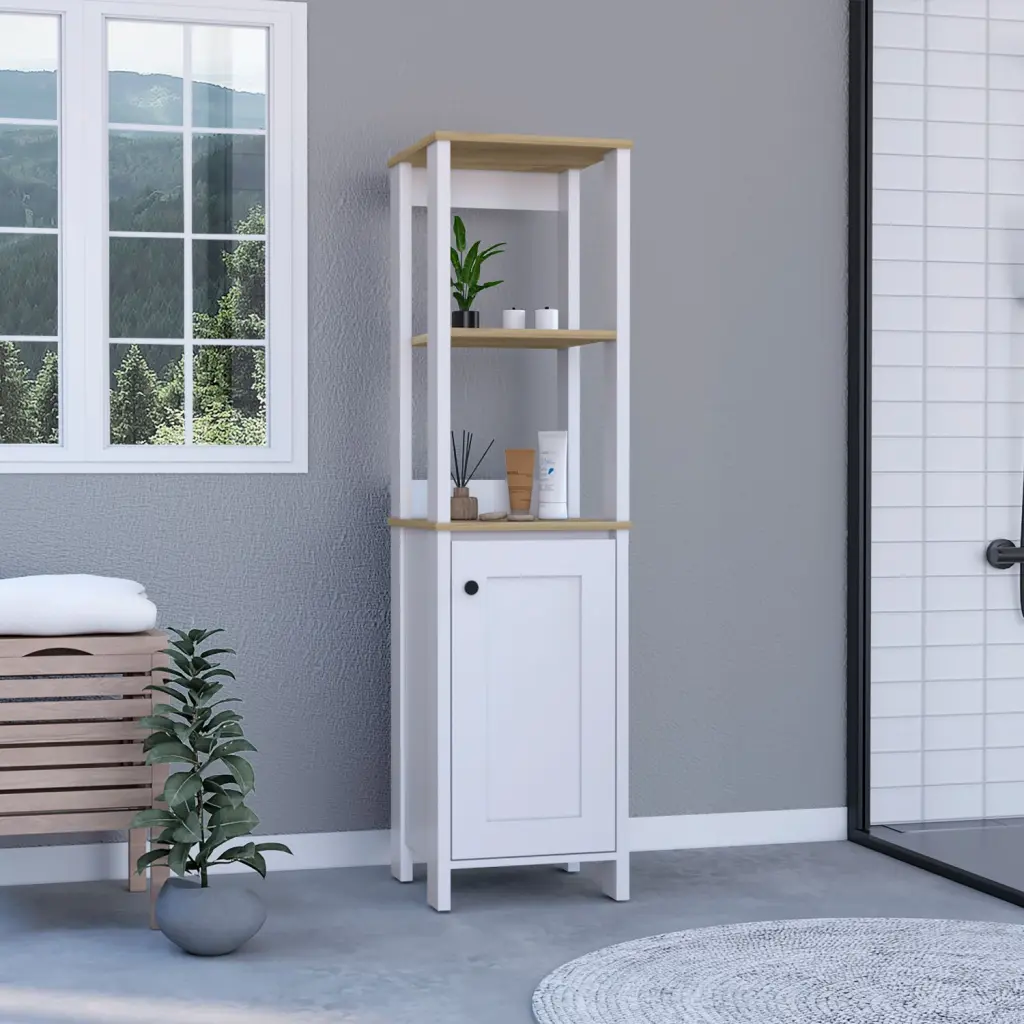 Linen Single Door Cabinet 59 Inches H Two Indoor Shelves and Two Open Shelves depot e-shop
