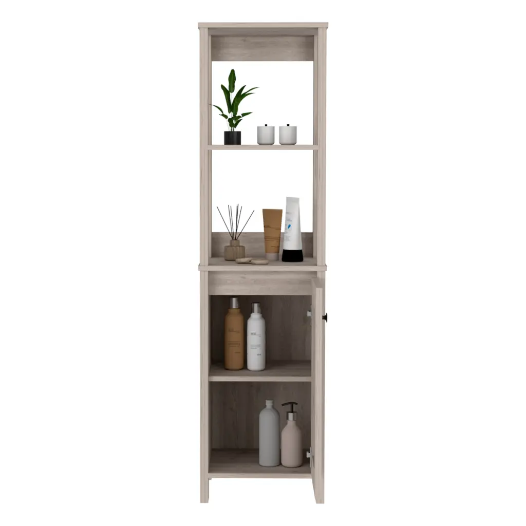 Hanover 4 Shelf Linen Cabinet Light Grey Particle Board Storage furniture max