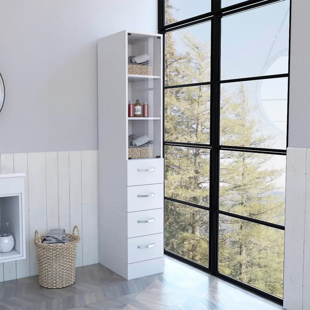 White 3 Drawer 3 Shelf Linen Cabinet Freestanding Storage Organizer furniture max