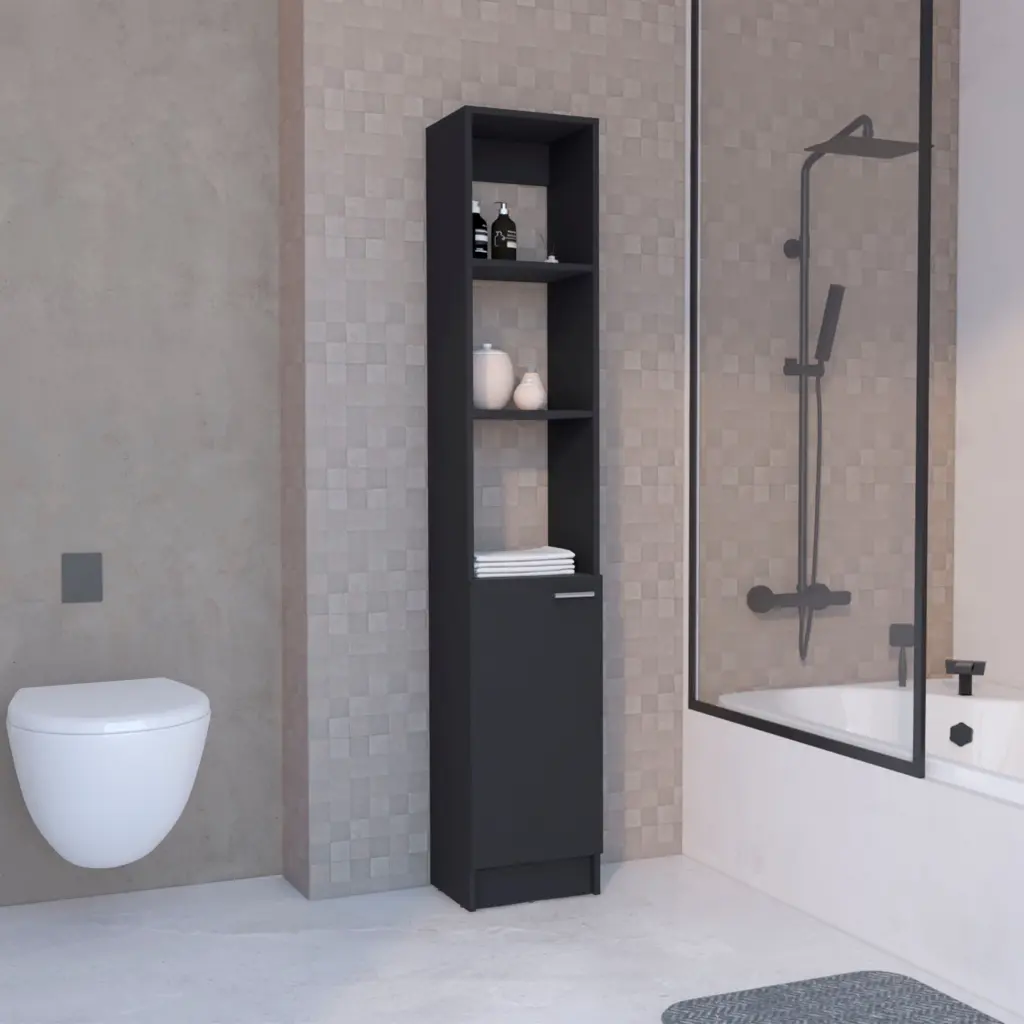 Linen Cabinet 1 Door and 6 Shelves Black Solid Timber MDF rta mubles colombia