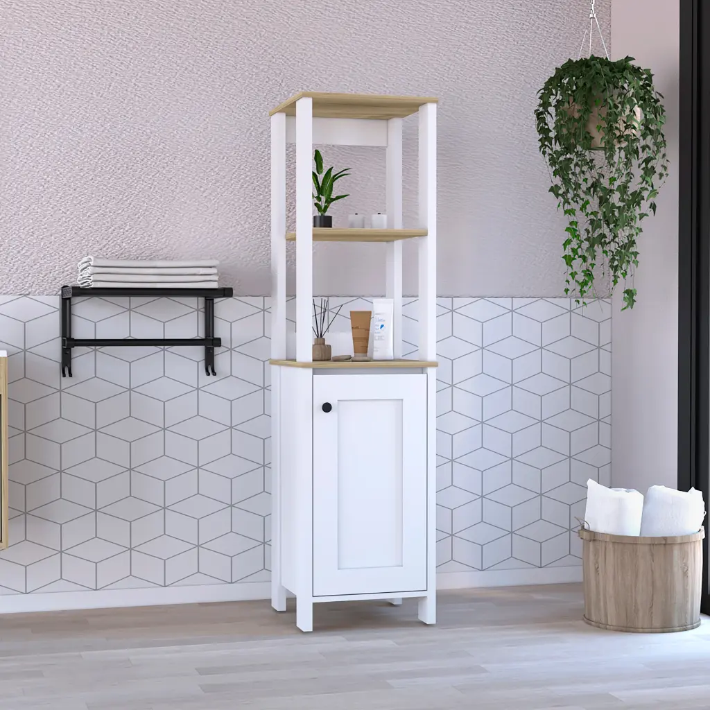 St. Clair Linen Cabinet Two Indoor Shelves and Two Open Shelves Single Door Storage tuhome