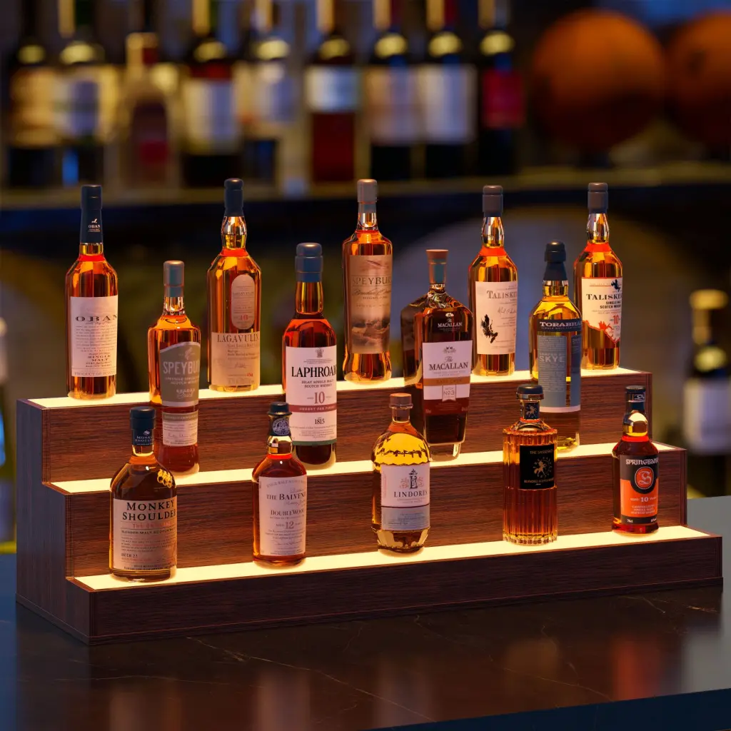 37 Inch LED Lighted Liquor Bottle Display Shelf Home Bar Modern Alcohol Storage cubehom