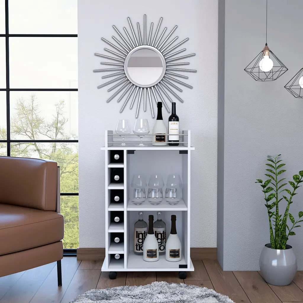 Vegas Bar Shopping Basket Two Tier Cabinet Crystal Door Six Cubbies Liquor Storage fm furniture