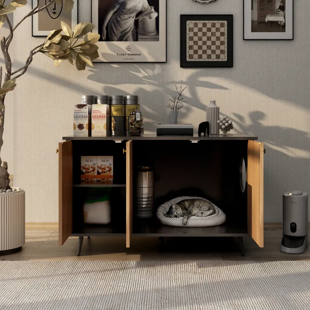 Litter Box Enclosure Cat Litter Box Furniture Hidden Plug and 3 Doors dream link