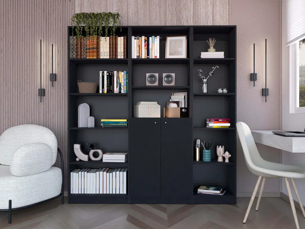 Black 3 Piece Living Room Set 3 Bookcases 8 Or More Black Standard Shelves furniture max