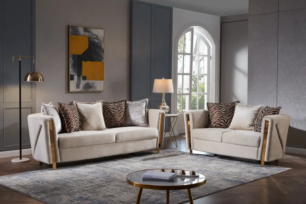 Thick Velvet Fabric Upholstered 2 Piece Living Room Set Wood Frame galaxy home furnishings
