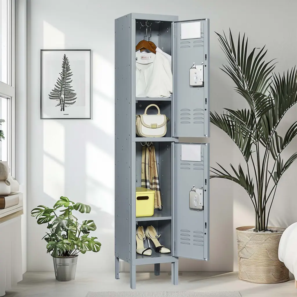2 Door 66 Inch H Metallic Lockers Lock Employees Storage Locker Cabinet makeace steel furniture