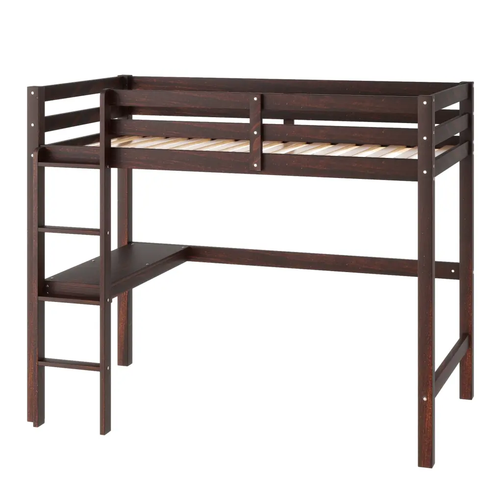 Twin Loft Pine Timber Bed Built Desk Safety Guardrails Ladder inspirit