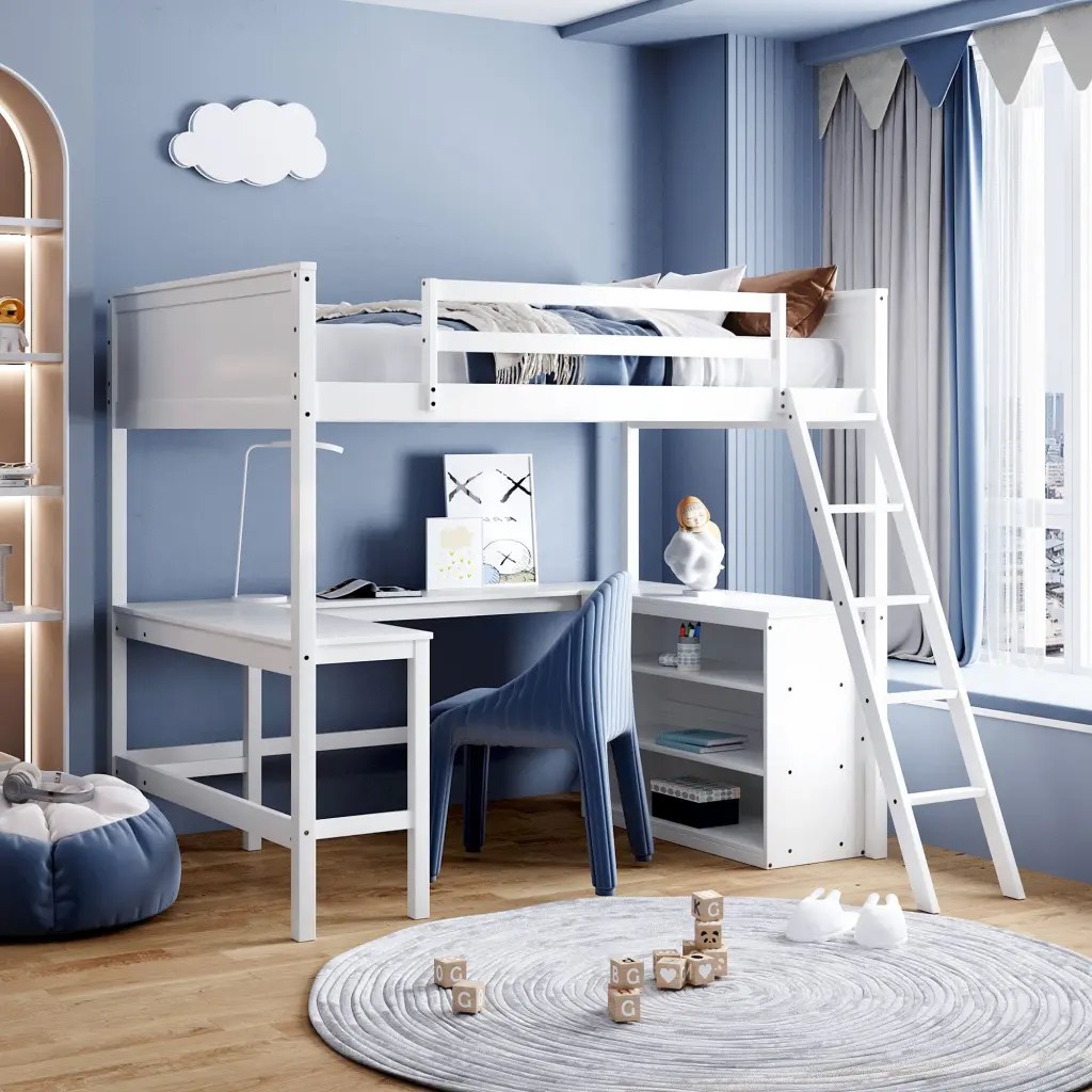 Full Dimensions Loft Bed Shelves And Desk Wooden Loft Bed Desk White lucky furniture
