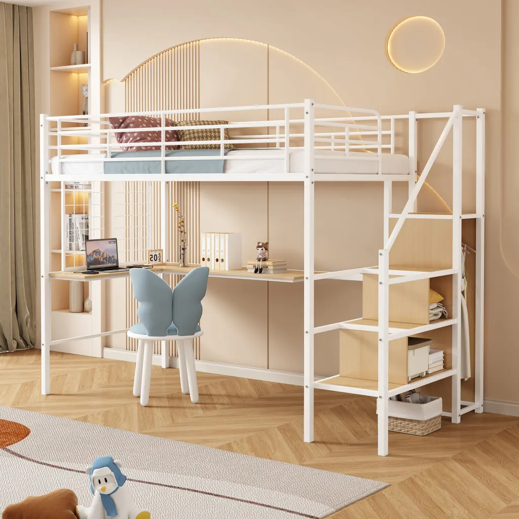 Twin Loft Bed Desk and Storage Wardrobe Heavy Duty Space Saver vinnas