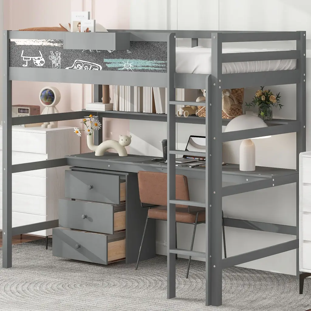 Timber Twin Dimensions Loft Bed Desk Blackboard Storage Box Shelf wm store