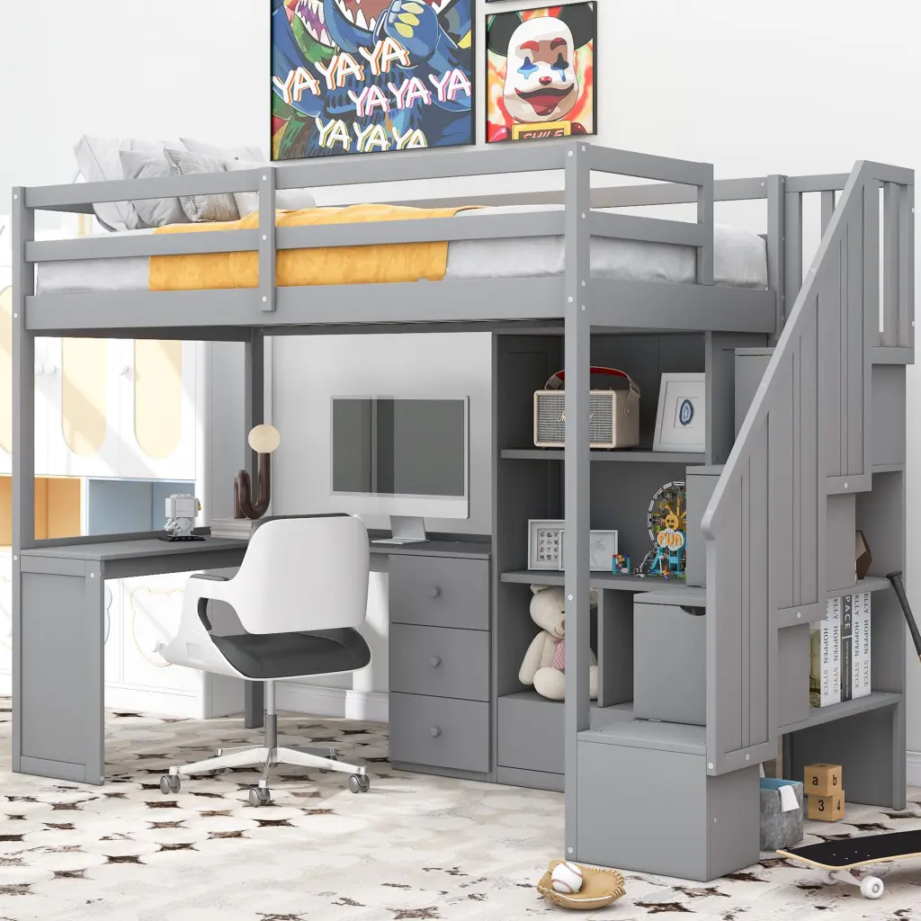 Twin Dimensions Loft Bed L Shaped Desk And Drawers Cabinet And Storage wm store