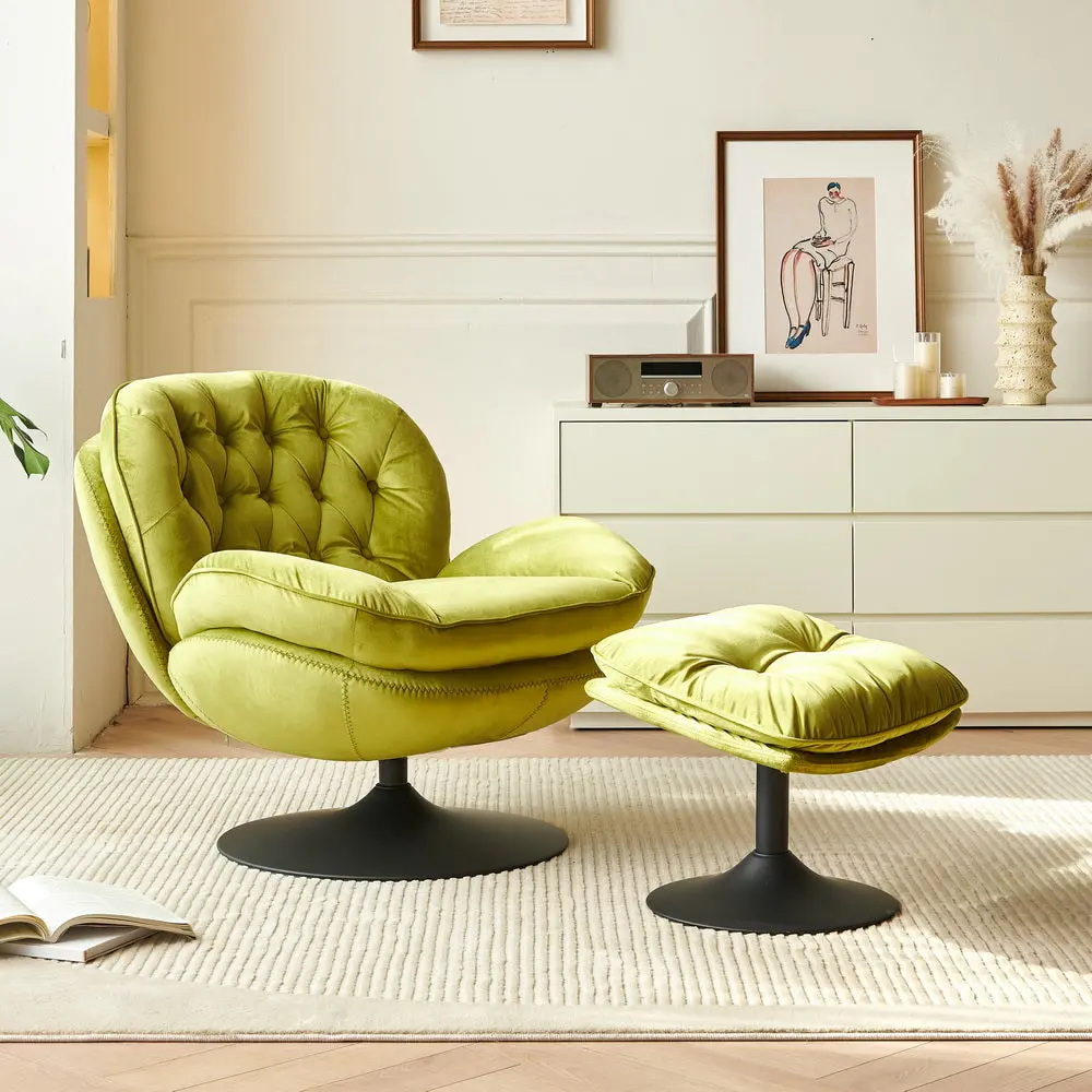 Swivel Leisure Lounge Chair Velvet Apple Green Ottoman Modern Living Room levin furniture