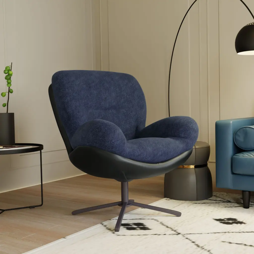 360 Swivel Modern Chenille Lounge Chair Faux Leather nh-echo