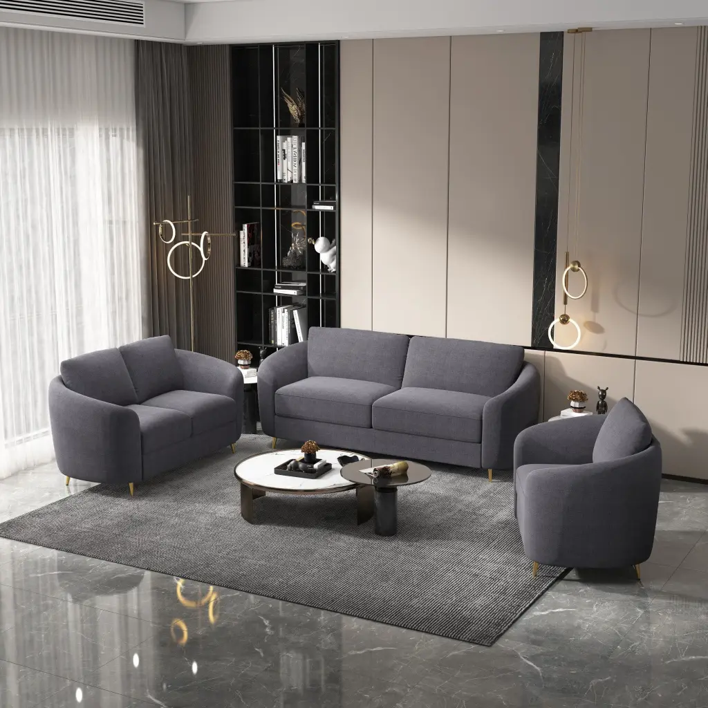 Yuina Loveseat Gray Linen Upholstered Small Sofa Living Room acme onsite store