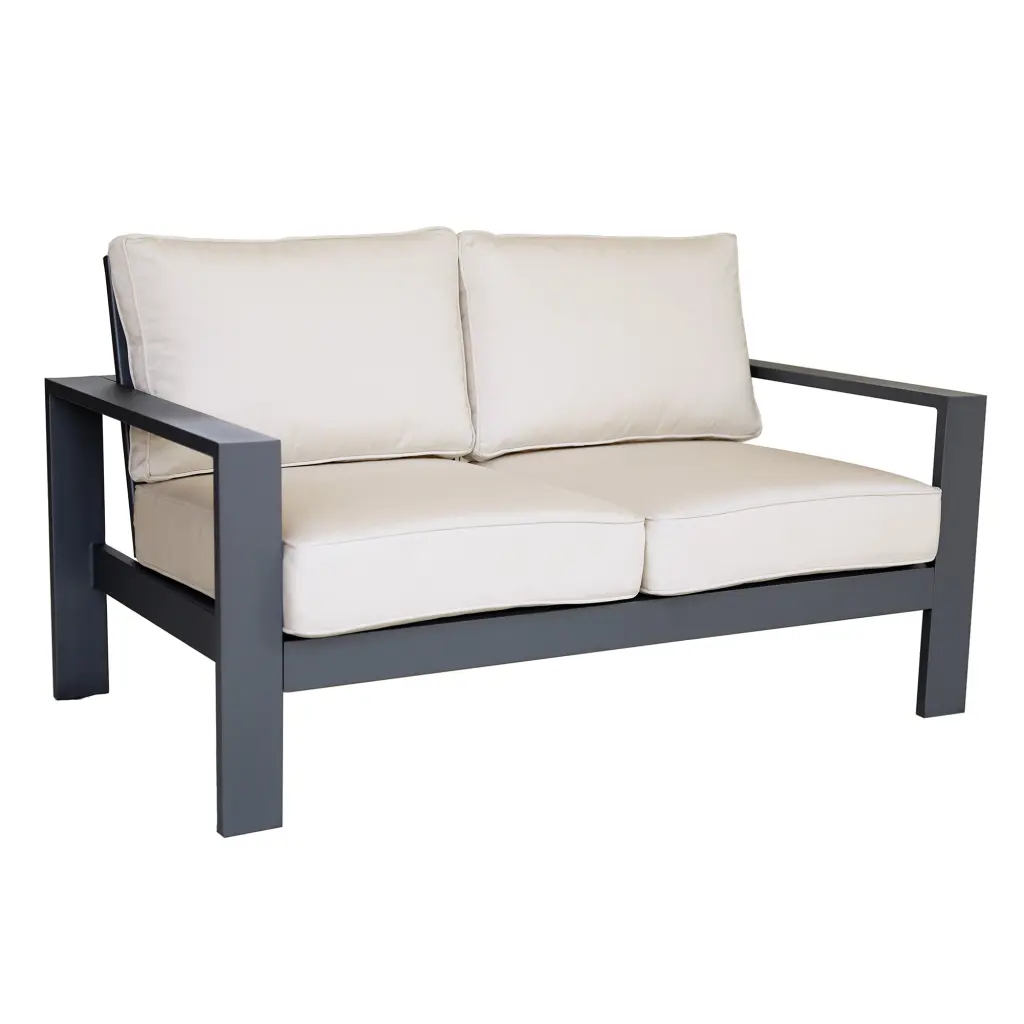 Powdered Pewter Loveseat Light Metal Frame Foam Cushion Sofa gathercraft