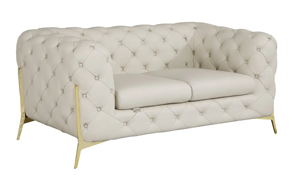 100% Top Grain Italian Hide Loveseat Beige Foam Hide Comfortable Sofa global united