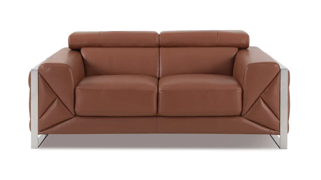 Top Grain Italian Hide Loveseat Camel Foam Hide Comfortable Sofa global united