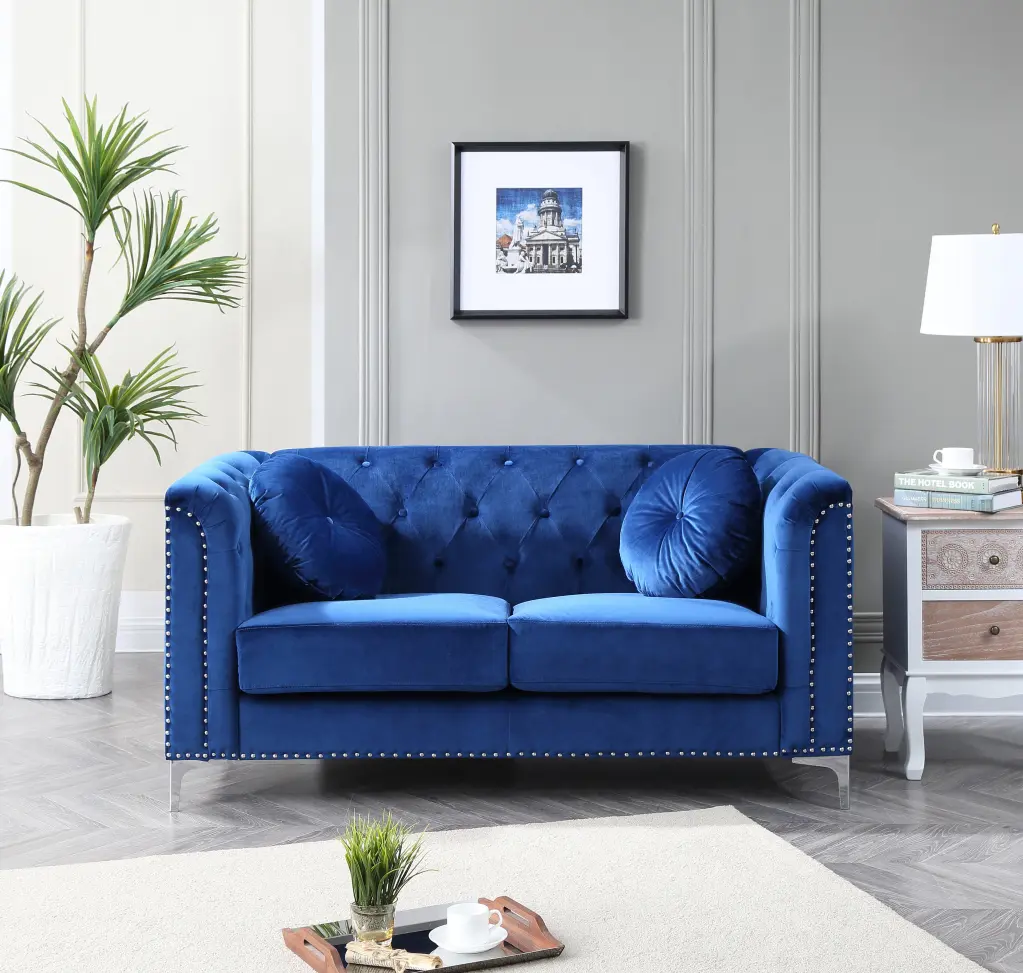 Pompano G781A L Loveseat 2 Boxes Navy Blue Foam Velvet glory furniture