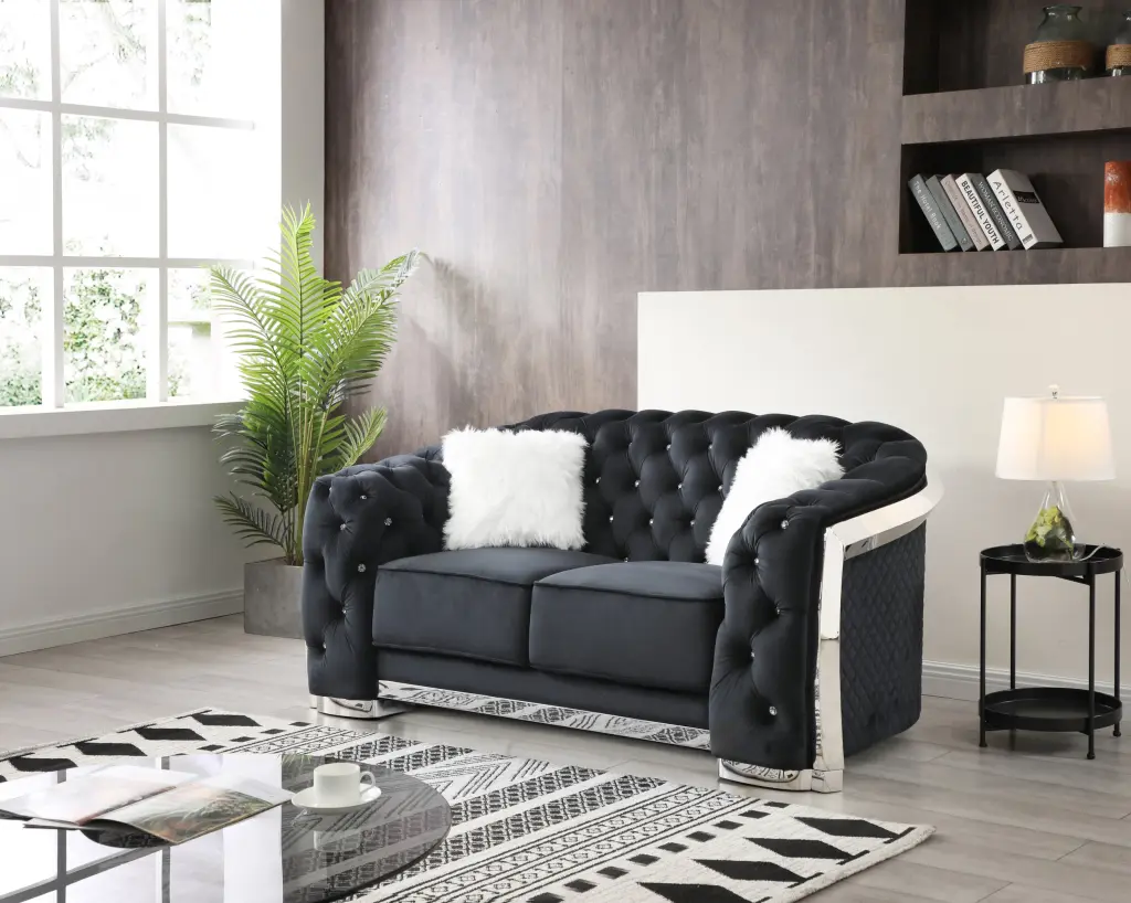Sapphire G0593A Loveseat Black Foam Velvet Upholstery glory furniture