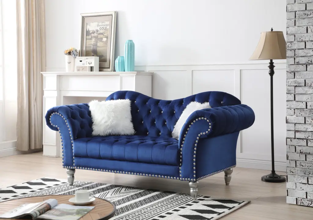 Wilshire G0953A L Loveseat Blue Blue Foam Velvet glory furniture