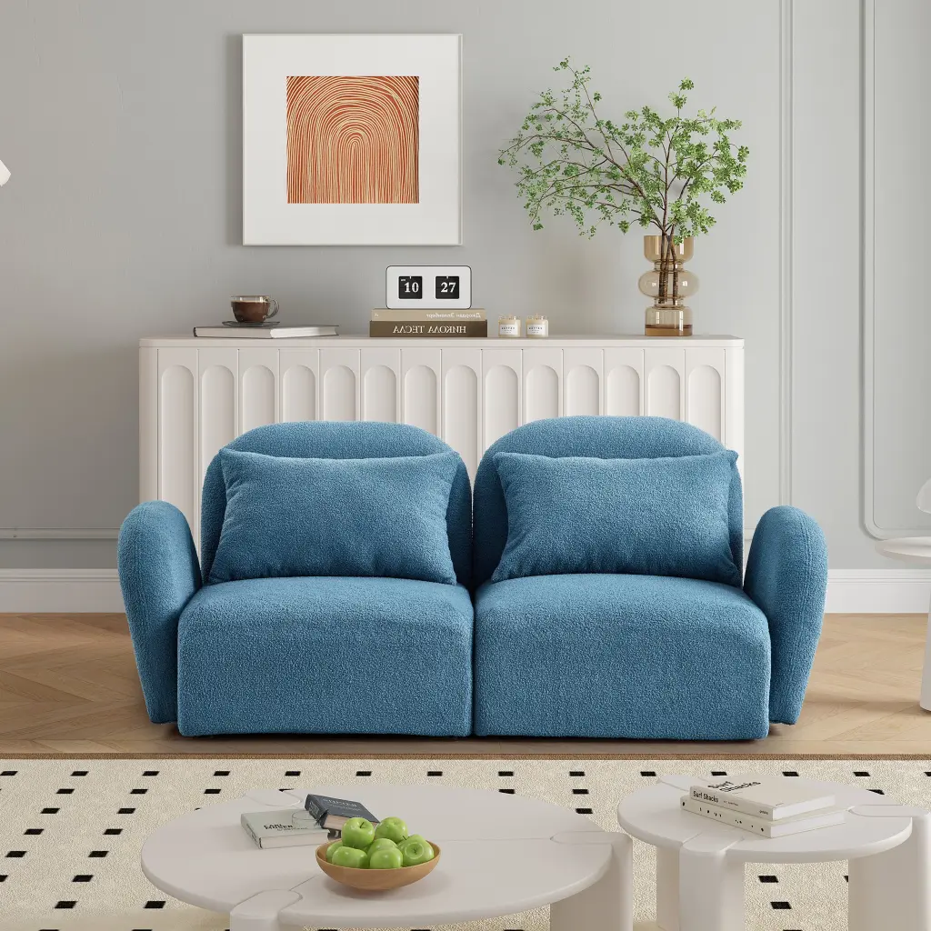 Blue Teddy Material Lazy Sofa Loveseat Living Room Home Decor hdf store
