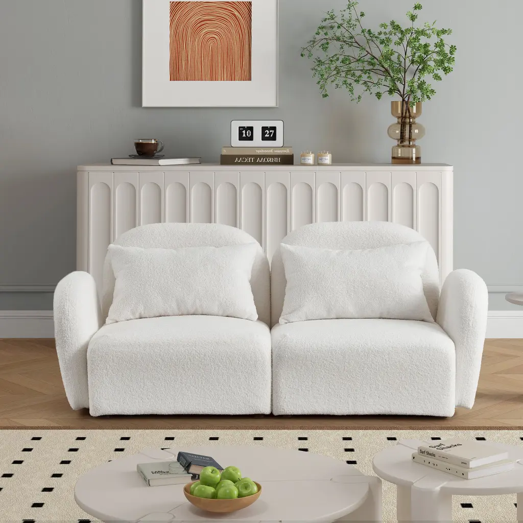 Living Room Home Decor Lazy Sofa Loveseat Teddy Material White Foam hdf store