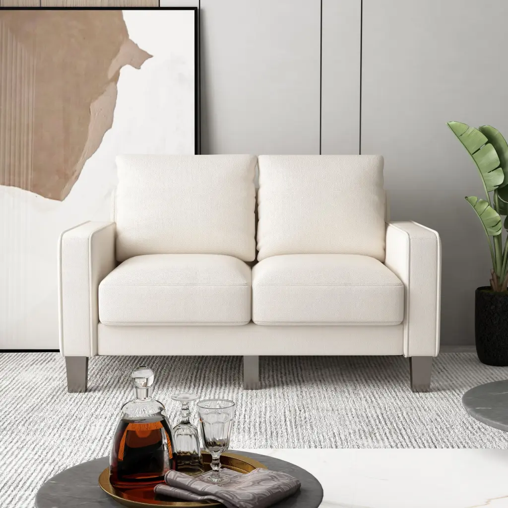 Modern Loveseat Beige Fabric Foam Upholstered Living Room hdf store