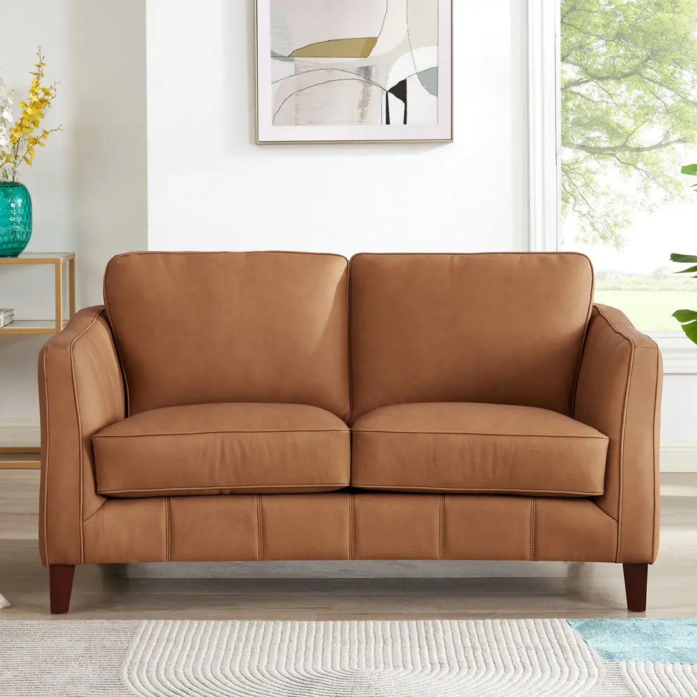 Aria Top Grain Hide Loveseat Brown Authentic Leather Timber Frame Modern Living Room Sofa hydeline furniture