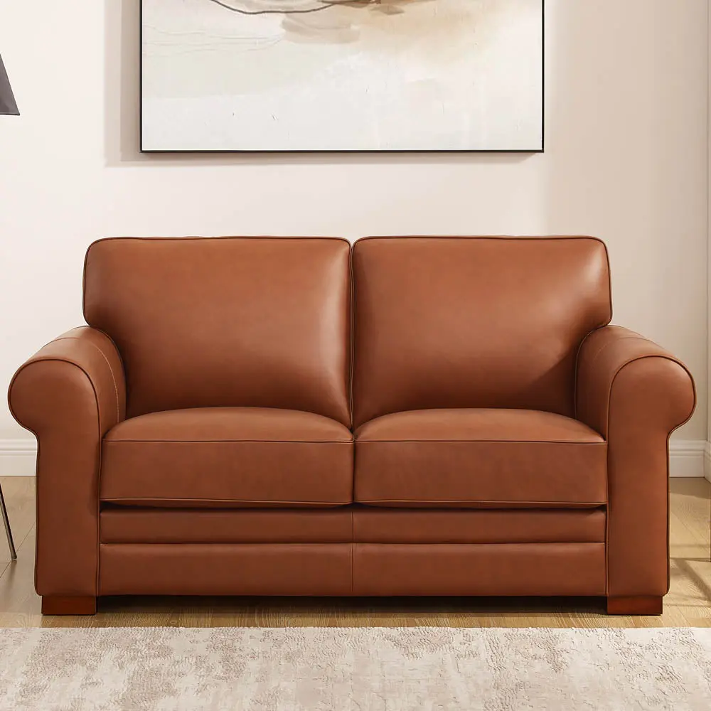 Brookfield Hide Loveseat Brown Authentic Hide and Timber Primary Living hydeline furniture