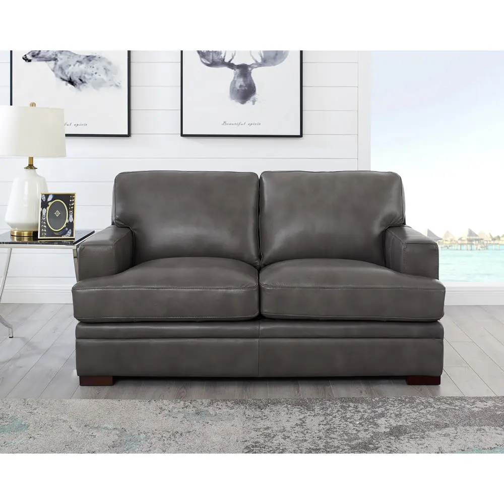 Georgia Hide Loveseat Light Gray Down Filling Authentic Leather Sofa hydeline furniture