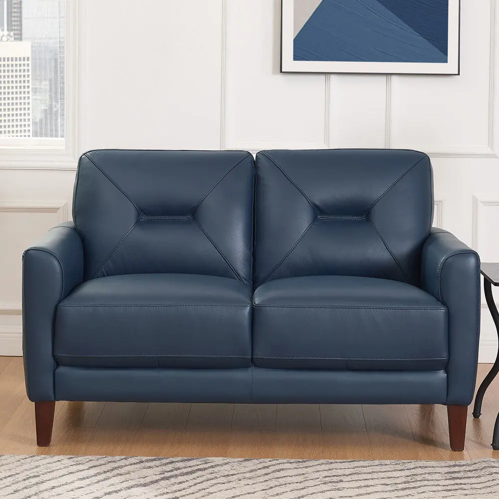 Mavis Navy Memory Foam Loveseat Authentic Hide hydeline furniture