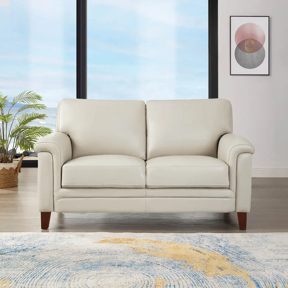 Westcott Hide Loveseat Beige Memory Foam Authentic Hide Leather Sofa hydeline furniture