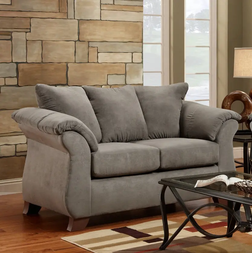 Aruca Sensations Microfiber Pillow Back Loveseat Gray Living Room Sofa hz