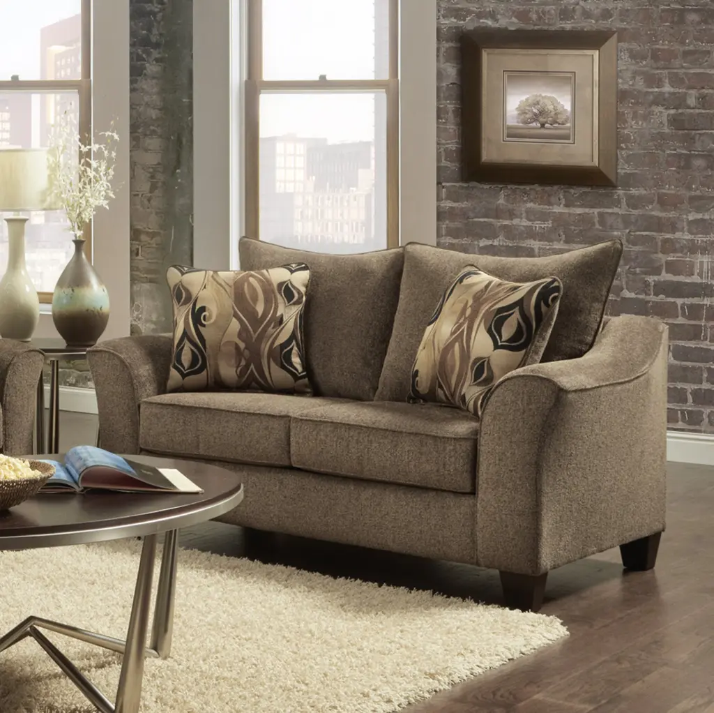 Camero Cafe Material Pillow Support Loveseat Brown Espresso Polyester Wood Frame hz