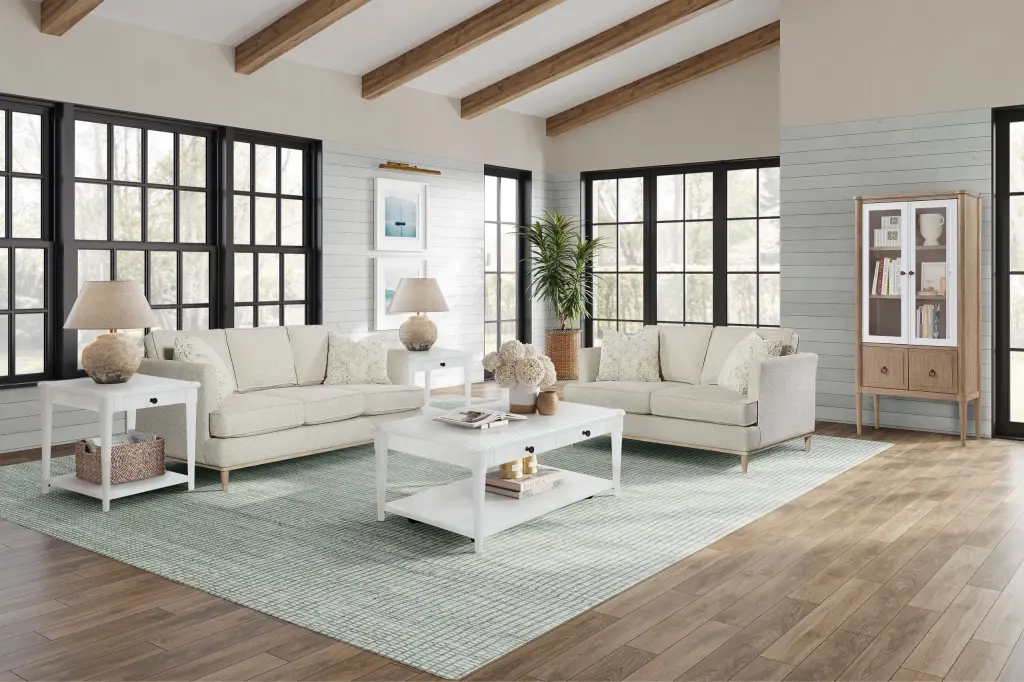 Loveseat 2 Reversible Cushions and 2 Pillows - Off White Upholstered Living Room ihomefurnishings
