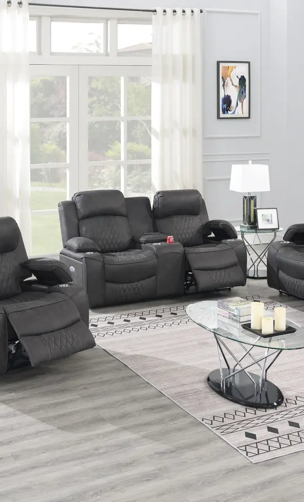 Power Motion Loveseat, Contemporary Charcoal Gel Cup Storage Arms kanepe