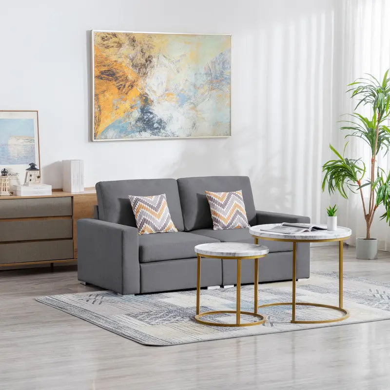 Nolan 67 Inch Gray Linen Loveseat Pillows and Interchangeable Covers lilola home