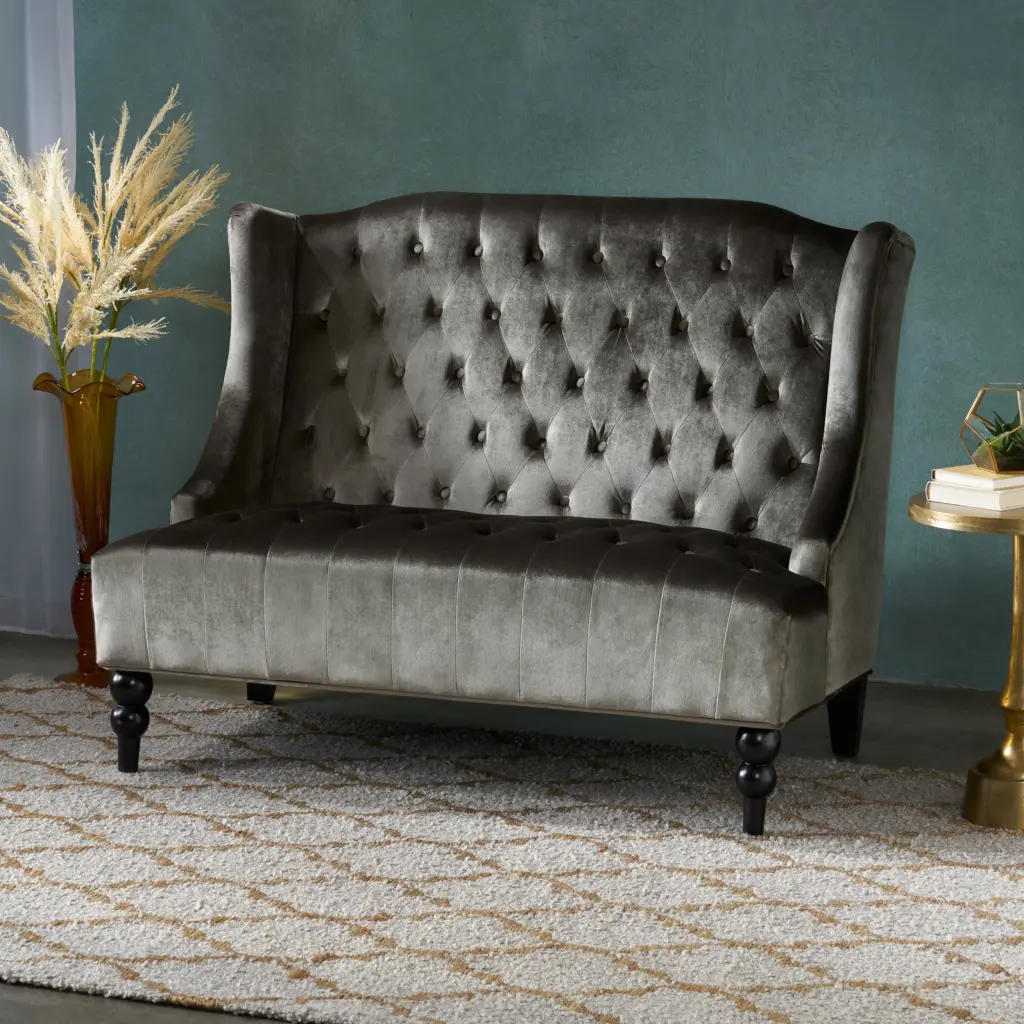 Seat Grey Velvet 2 Seat Loveseat Modern Living Room Sofa Compact Couch nh-vivalux